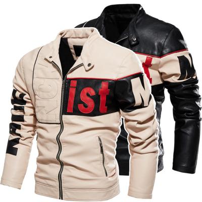 China Motorcycle Winter Patchwork Vintage Leather Outdoor Jacket Windproof Breathable PU Leather Jacket For Men for sale