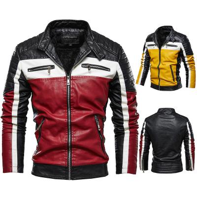 China Custom Made Breathable Logo Patchwork Fleece Leather Windbreaker Winter Motorcycle Jacket For Men for sale