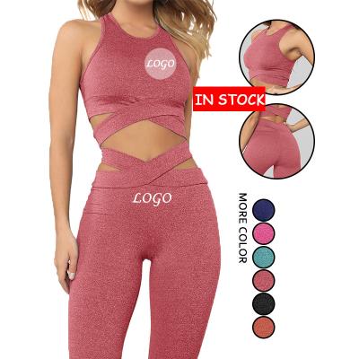 China Custom Seamless Breathable Workout Bra Leggings Fitness Tops Gym Sportswear Yoga Two Piece Set For Women for sale