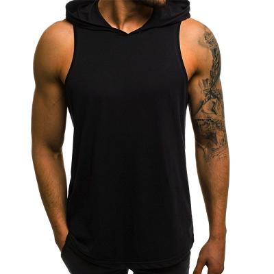 China Custom Logo Men's Workout Tank Gym Hoodies Sleeveless Anti Wrinkle Hooded Sports Full Bodybuilding Bodybuilding Cutout Muscle Tee physical for sale