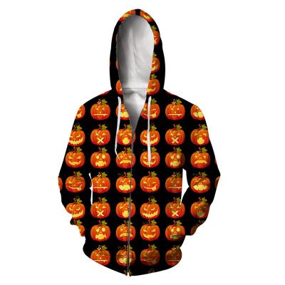 China Anti-Wrinkle Halloween Streetwear Logo Unisex All Over Custom Anti-Wrinkle 3D Printed Full Zipper Hoodies For Men for sale