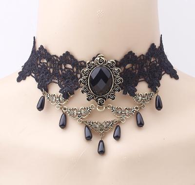 China Queen Gem Black Lace Choker Necklace Environmentally Friendly All-match Set Accessories Necklace Punk Jewelry For Women for sale