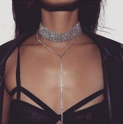 China Fashionable Retro Exaggerated Rhinestone Full Neck Jewelry Band Necklace Band Alloy TRENDY Necklace For Women for sale