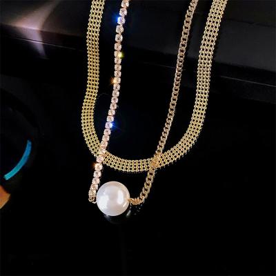 China Environmental Friendly Large Double Layered Pearl Women's Necklace Full Of Diamond Personality Pendant Necklace for sale