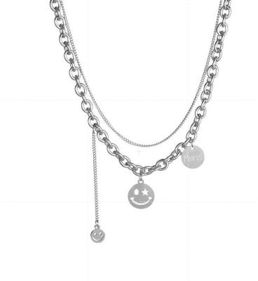 China TRENDY Fashion Women Stainless Steel Smiley Hip Hop Cross Necklace Chain Jewelry for sale