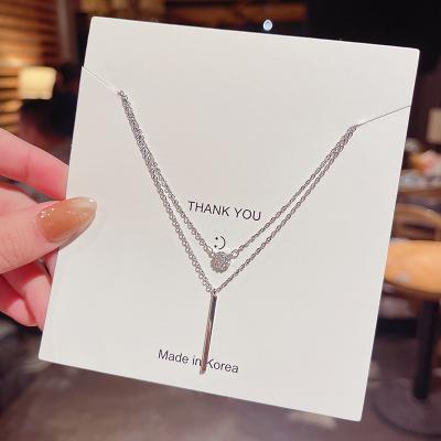 China 2021 Cold Wind Clavicle Chain Necklace Fashionable Double Layer Korean Stainless Steel Diamond Necklace for sale