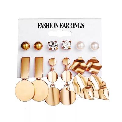 China New Style Cold Wind Earrings Set Female Irregular Metal Environmentally Friendly Geometric Disc Earrings 6 Piece Earrings for sale