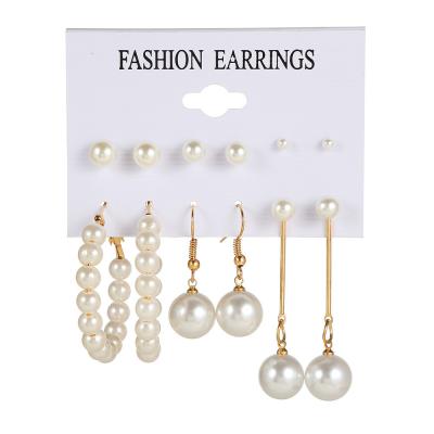 China Fashion TRENDY simple love big circle pearl earrings 6 pairs long beaded earring set for sale