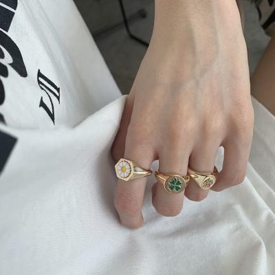 China 2021 European and American hot sale fashion Adjustable Ring Women's flower index Ring Personalized Ring for sale