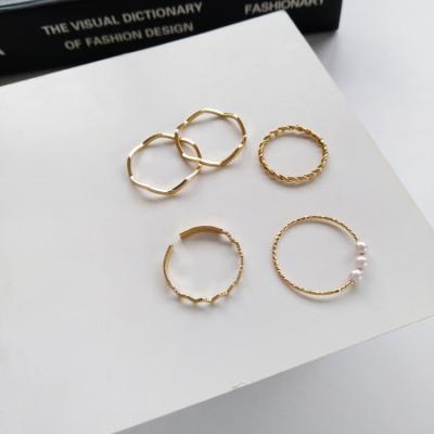 China Adjustable Tail Ring Set For Women of Ring Five Piece Personalized Ring Gold Plated Simple Wave Shaped European and American Fashion for sale