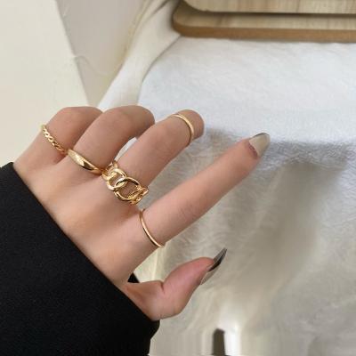 China American And European Fashion Personalized Five-Piece Ring Set Hollow Open Ring Simple Texture Ring Jewelry Women Simple Joint Ring for sale