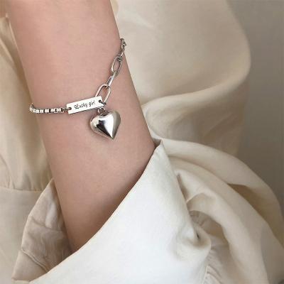 China TRENDY Women's Simple Heart Fashion Designer Retro Bracelet Rectangular Brand Letter Jewelry Bracelet for sale