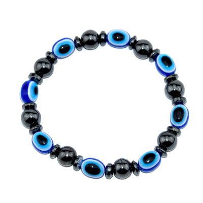 China New Environmental Friendly Stone Magnetic Black Magnet Elastic Beaded Bracelet Resin Watches Flat Bead Fashion Jewelry Bracelet for sale