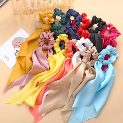 China Women Girl Madame Knotted Streamer Satin Large Intestine Circle Scarf Ponytail Hair Silky Square Headband for sale