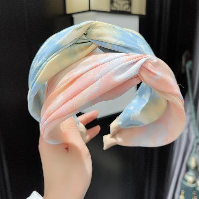 China Lady Cross Fashion Tie Dye Cloth Tied Hairpin Hairpin Wash Face Women Girl Pressing Hair Band Women for sale