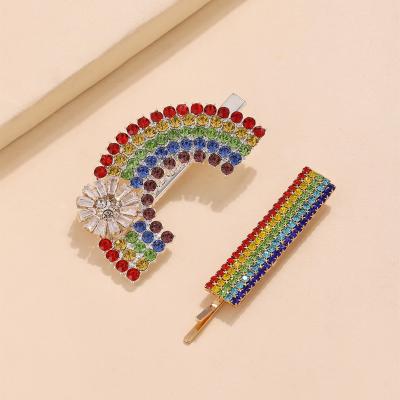 China Women Girl Lady Korean Fashion Colorful Gems Rainbow Hairpin Temperament Color Flower Side Clip Headband For Women for sale