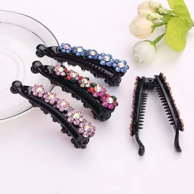 China Korean Simple Vertical Small Clip Hair Accessories Rhinestone Plum Blossom Banana Clip Hairpin Hair Accessories Ponytail Anti-slip Hairpin for sale