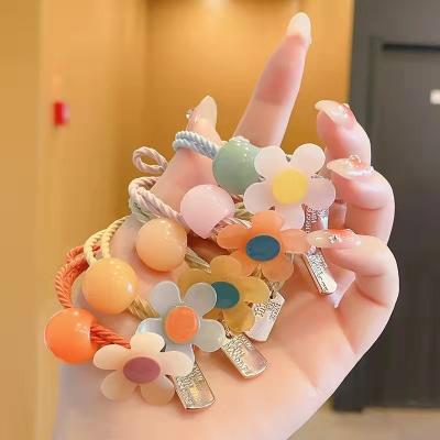 China New Style Hair Accessories Girl's Elastic Headdress High Small Flower Korean Leather Band With Ponytail Without Hurting Hair Color Spiral Headband for sale