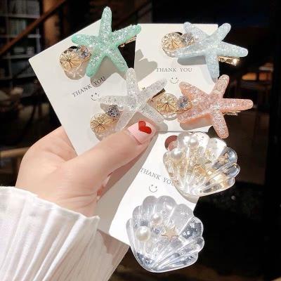 China Korean Hair Accessories Insti Vacation Style Ocean Shell Starfish Hairpin Diamond Inlaid Super Snap Edge Clip Temperament Sausage Hair Accessories for sale