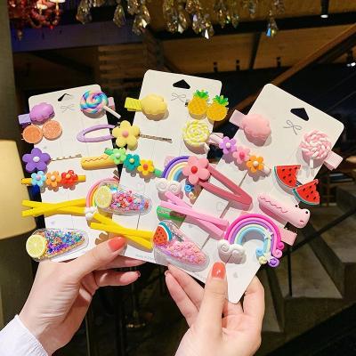 China Cute Sweet Crocodile Hair Clip Rainbow Fruit Lollipop Cloud Kids Hair Clip Cartoon Hairpin Set Baby Girl Accessory for sale