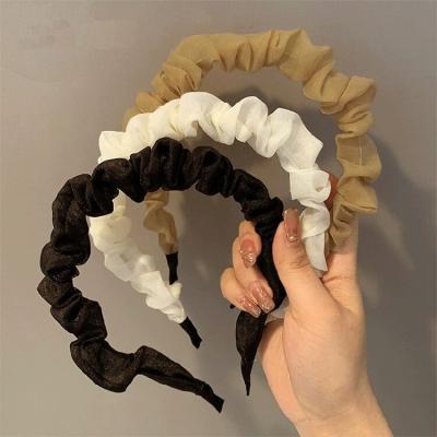 China Korean hot-selling all-match temperament solid color headbands new hair accessories pleated organza pleated headbands suitable for quenching for sale