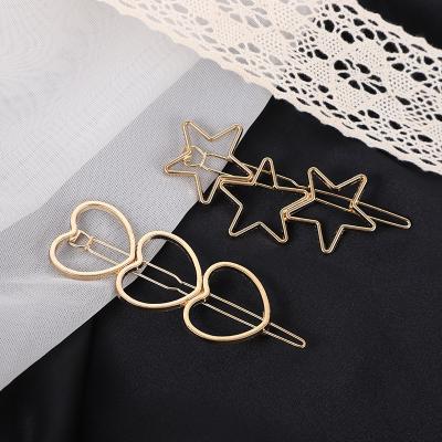 China 2022 new creative gold-plated cavity love star hairpin Korean girl soft temperament strokes clip side clip for women for sale