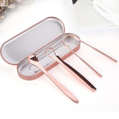 China Hot Sale 3 Pcs Metal Stainless Steel Tongue Cleaner Tongue Scraper Clean Set Effectively for sale