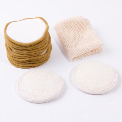 China Reusable Washable Bamboo Cotton Pads Cleaning Makeup Loofah Pad Rounds and Bamboo Face Makeup Remover Pads for sale