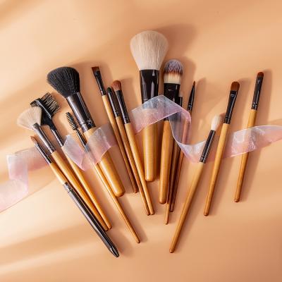 China Angular Blush Wholesale No Logo 15pcs Professonal Single Nude Bamboo Wooden Handle Synthetic Makeup Brushes for sale