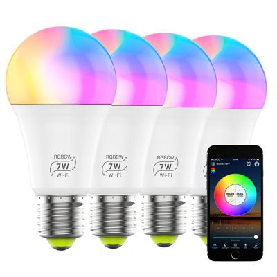 China Tuya Google Home Alexa Home Dimmable WiFi Indoor Light White Lamp B22 E26 E27 7W LED RGB Smart Wifi Color Changing Bulb for sale