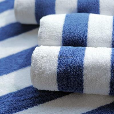 China Hospitality Supplier Guangzhou Luxury Hotel Towels Blue Stripe Child Safe Beach Towel For Pool Resorts for sale