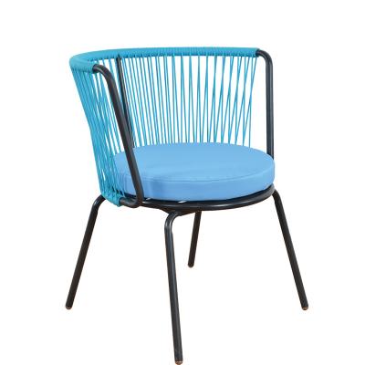 China Modern Outdoor Teardown Patio Chair Leisure Rope Steel Round PP Rattan Armchair With Cushion for sale