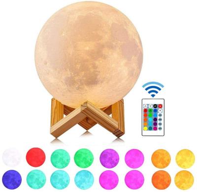 China Modern 16 Colors 3D Printing Remote Control Rechargeable Moon Light Dimmable Touch Control Lunar Lamp for sale