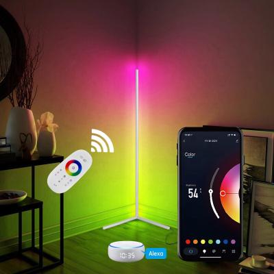 China Contemporary APP Floor Lamp Tuya Smart Dimming Floor Light RGB Remote Control Corner Lamp LED Floor Lamp for sale