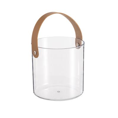 China Viable Creative Portable Transparent Plastic Ice Bucket Bar Storage Basket Container Household Fruit Storage Bucket PU Handle for sale