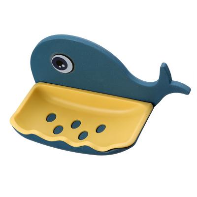 China KOREAN Nordic style double perforated whale free drainage small style kitchen and bathroom wall hanging soap dish plastic box for sale