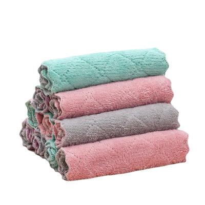 China Super Durable Non-sticky Absorbent All-Season Fiber Absorbent All-Season Coral Fleece Cleaning Cloth Bamboo Towel Kitchen Oil Sustainable Sanitary Backer for sale