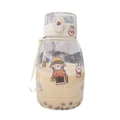 China Contemporary Double Straw Big Belly Cup Super Large Capacity Cute And Simple PC Water Cup Outdoor Sports Strap Plastic Water Bottle for sale