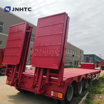 China Low Bed Truck Trailer Transport 3 Axles Gooseneck Equipment Heavy Duty Flatbed Truck Low Boy Trailer for sale