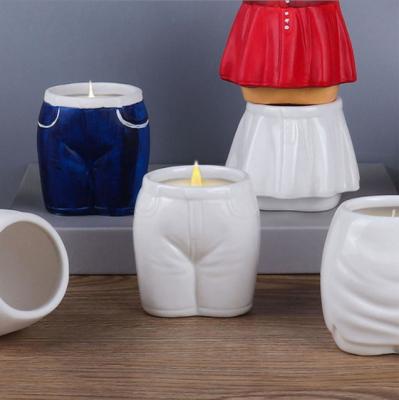 China Wholesale Home Decoration Custom Personalize Skirted Ceramic Candle Holder Matte Glazed Empty Ceramic Candle Jars for sale