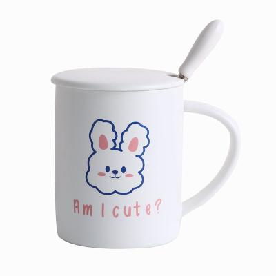 China Viable Korean Sample Style Cute Best Quality Handmade Ceramic Coffee Mugs With Lid And Spoon Logo for sale