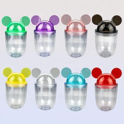 China 12oz Mini Mickey Minnie Mouse Head Ear Clear Wall Mounted Double Viable Wholesale Clear Wall Acrylic Cup Tumbler With Dome Lid for sale