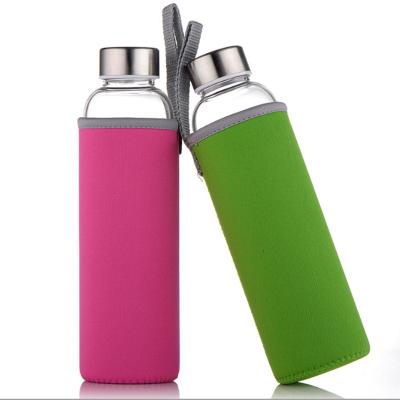 China Amazon Borosilicate Glass Sustainable Hot Fancy BPA Free Custom Colored Drinking Water Bottle With Neoprene Cover for sale