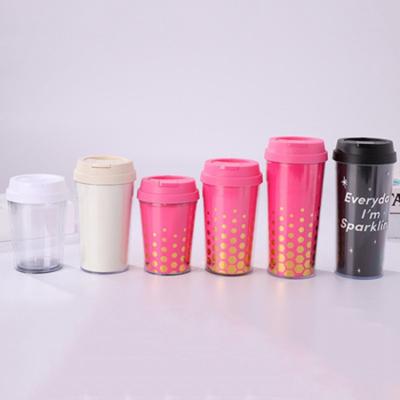 China Customized Sustainable Plastic Logo Gift Advertisement Mug Double Layer Water Cup Tumbler for sale