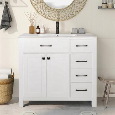 China Modern 36'' White Bathroom Vanity Cabinet Modern MDF Cabinets Bathroom Luxury Bathroom Vanity for sale