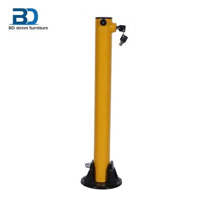 China Carbon Steel Yellow Galvanized Steel Manual Car Parking Integral Lock Manual Fold Down Collapsible Round Crash Barrier Protector Bollard for sale