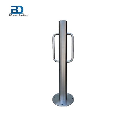 China Hot Sale Park Bike Post and Ring Surface Mount Stainless Steel Classic D Rings 2 Double Bike Hitch Bicycle Cycle Stands Hold Bollards Post for sale