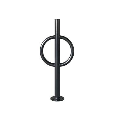 China Outdoor Mounted Bike Bollard City Style Steel Bicycle Parking Racks 2 Capacity Park Bike Ring And Single Post Circle Black Powder Coat for sale