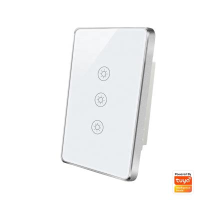 China US standard 3gang 240v silver tempered glass + metal frame wifi smart home tuya wall switches light switch for sale