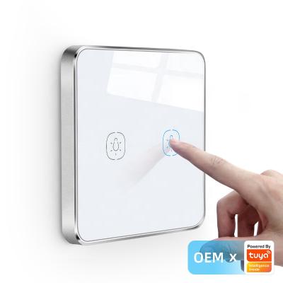 China Tempered glass + aluminum alloy frame touch sensor zigbee 3.0 standard smart switchglass home switch 2gang UK/EU wall switch tuya smart lamp switches for sale